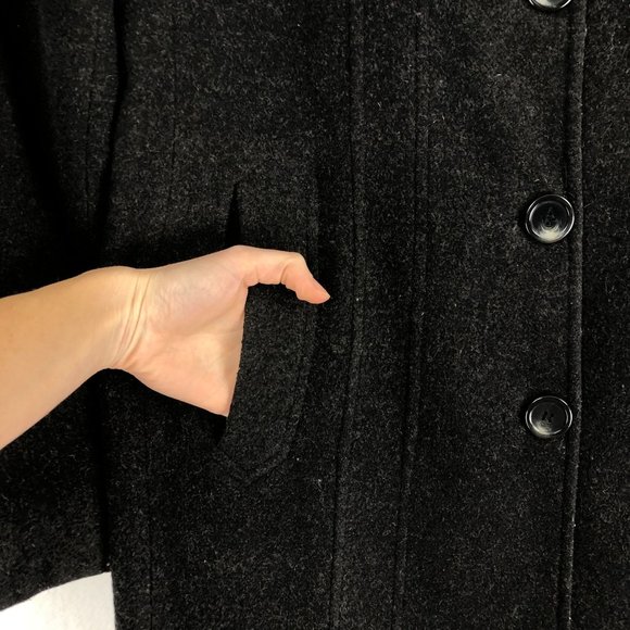 Herman Kay VTG Women's Size Medium Dark Grey Wool Blend Button Front Coat Jacket - Picture 3 of 8
